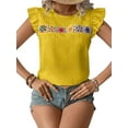 thumbnail image 1 of Women'S Floral Embroidery Blouse Crew Neck Short Sleeve Summer Boho Shirt Yellow XXL, 1 of 9