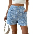 thumbnail image 1 of Dycnvjo Women'S Floral Jacquard Shorts High Waisted Boho Summer Shorts with Pocket  Blue XXL, 1 of 8