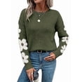 thumbnail image 1 of Women'S Floral Pattern Crewneck Long Sleeve Drop Shoulder Sweaters Pullover Tops Green XL, 1 of 10