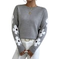 thumbnail image 1 of Women'S Floral Pattern Crewneck Long Sleeve Drop Shoulder Sweaters Pullover Tops Light Gray L, 1 of 10