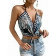 thumbnail image 1 of Women'S Floral Print Backless Halter Top Sleeveless Tie Knot Front - Crop Tops Blue L, 1 of 8