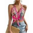 thumbnail image 1 of Women'S Floral Print Backless Halter Top Sleeveless Tie Knot Front - Crop Tops Red L, 1 of 8