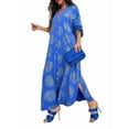 thumbnail image 1 of Women'S Floral Print Boho Dress Side Split Deep V Neck Short Sleeves Maxi Dress A-Line Flowy Maxi Dresses Blue 5XL, 1 of 5