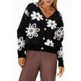 thumbnail image 1 of Women'S Floral Print Button Down Cardigan V Neck Drop Shoulder Knit Outerwear Black XXL, 1 of 7