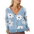 thumbnail image 1 of Women'S Floral Print Button Down Cardigan V Neck Drop Shoulder Knit Outerwear Blue XXL, 1 of 8