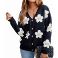 thumbnail image 1 of Women'S Floral Print Cardigan Long Sleeve Open Front Button Down V Neck Knitted Sweaters Black XL, 1 of 7