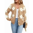 thumbnail image 1 of Women'S Floral Print Cardigan Long Sleeve Open Front Button Down V Neck Knitted Sweaters Camel M, 1 of 6