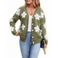 thumbnail image 1 of Women'S Floral Print Cardigan Long Sleeve Open Front Button Down V Neck Knitted Sweaters Green L, 1 of 6
