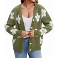 thumbnail image 1 of Women'S Floral Print Cardigan Long Sleeve Open Front Button Down V Neck Knitted Sweaters Green M, 1 of 7