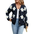 thumbnail image 1 of Women'S Floral Print Cardigan Long Sleeve Open Front Button Down V Neck Knitted Sweaters, 1 of 8