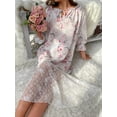 thumbnail image 1 of Women'S Floral Print Lace Trimmed Neckline Ribbon Tie Sleep Dress, 1 of 5