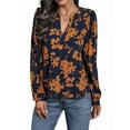 thumbnail image 1 of Women'S Floral Print Long Sleeve V-Neck Shirts Loose Casual Workout Blouses Navy Blue S, 1 of 7