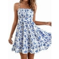 thumbnail image 1 of Women'S Floral Print Ruched Sleeveless Ruffle Hem A Line Swing Dress Blue M, 1 of 7