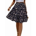 thumbnail image 1 of Women'S Floral Print Ruffle Hem Elastic High Waist Tie Front Skirt Black L, 1 of 9