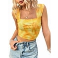 thumbnail image 1 of Women'S Floral Print Square Neck Tank Top Slim Fit Vacation Crop Tops Yellow S, 1 of 7