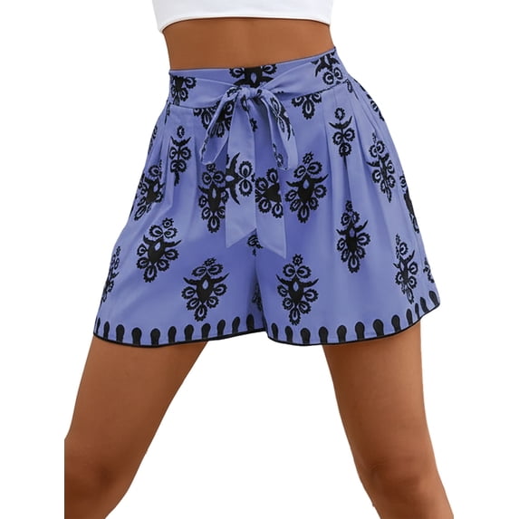 Women'S Floral Printed Shorts Elastic High Waist Wide Leg Flowy Boho Shorts M