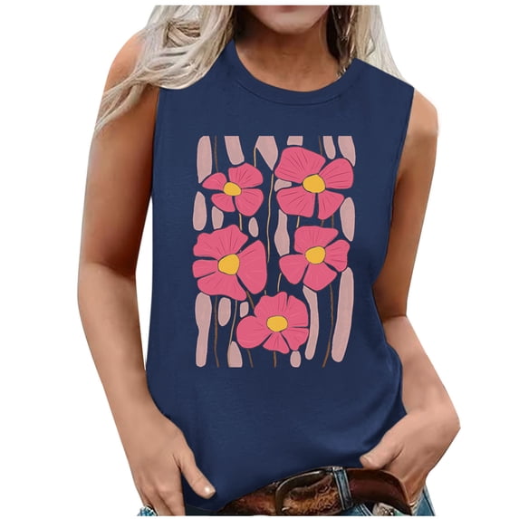 Women’S Floral Prited Sleeveless Shirts Round Neck Causal Tank Tops Lightweight Breathable Camisole Slim Fitted Cami Going Out Workout Vest Summer 2025