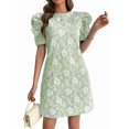thumbnail image 1 of Women'S Floral Puff Short Sleeve Mini Dress High Waist Summer Boho Short Dresses Light Green S, 1 of 5