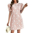 thumbnail image 1 of Women'S Floral Puff Short Sleeve Mini Dress High Waist Summer Boho Short Dresses Pink XL, 1 of 5