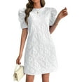 thumbnail image 1 of Women'S Floral Puff Short Sleeve Mini Dress High Waist Summer Boho Short Dresses White XXL, 1 of 5