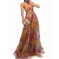 thumbnail image 1 of Women'S Floral Strappy Dress Low Cut Tie Front High Waist Slit Maxi Printed Summer Dress Orange S, 1 of 7