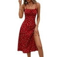 thumbnail image 1 of Women'S Floral Summer Dress Spaghetti Strap Midi Dress Backless Split Dress Vacation Beach Boho Dress Red M, 1 of 3