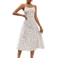 thumbnail image 1 of Women'S Floral Summer Dress Spaghetti Strap Midi Dress Backless Split Dress Vacation Beach Boho Dress White XXL, 1 of 3
