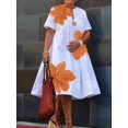 thumbnail image 1 of Women'S Floral Summer Dresses Short Sleeve V Neck Flowy A-Line Tiered Midi Dress Boho Beach Dress Orange M, 1 of 3