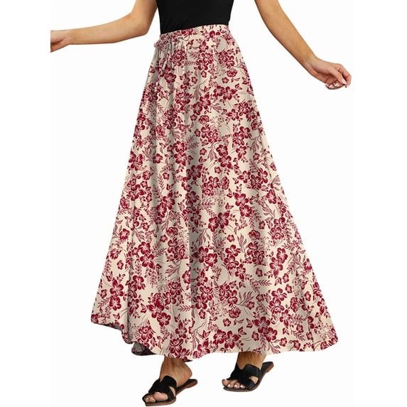 Women'S Flowy Maxi Skirt Summer Pleated High Waisted Casual Long Skirts with Pockets Safflower XXL
