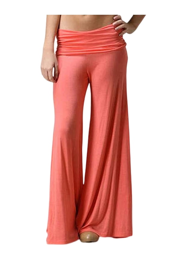 Women'S Fold over Pants Flared Y2K Sweatpants Plisse Yoga Casual Wide Leg Foldover Sweats Orange L