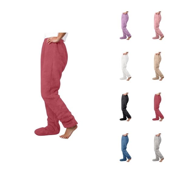 Women'S Footed Pajama Pants 2026 Winter Thermal Comfort Fleece Pj Pants Lounge Bottoms Sleepwear