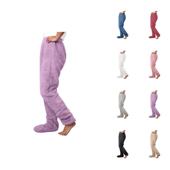 Women'S Footed Pajama Pants 2026 Winter Thermal Comfort Fleece Pj Pants Lounge Bottoms Sleepwear