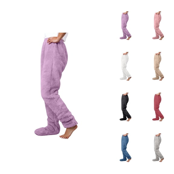 Women'S Footed Pajama Pants 2026 Winter Thermal Comfort Fleece Pj Pants Lounge Bottoms Sleepwear
