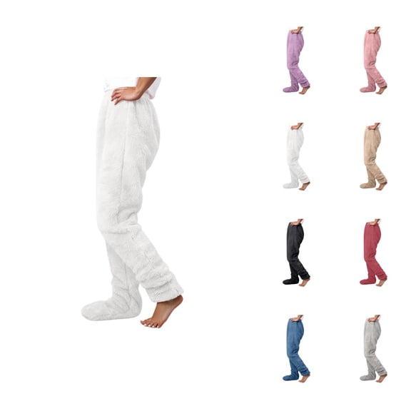 Women'S Footed Pajama Pants 2026 Winter Thermal Comfort Fleece Pj Pants Lounge Bottoms Sleepwear