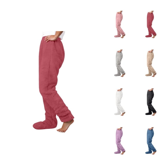 Women'S Footed Pajama Pants 2026 Winter Warm Comfort Fleece Pj Pants Lounge Bottoms Sleepwear