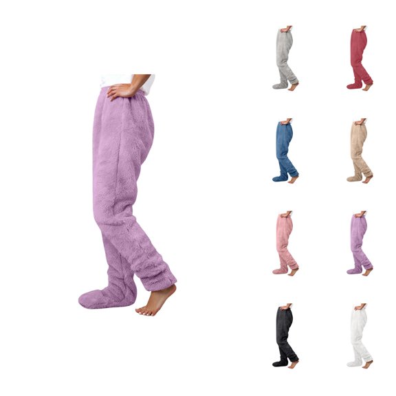 Women'S Footed Pajama Pants 2026 Winter Warm Comfort Fleece Pj Pants Lounge Bottoms Sleepwear
