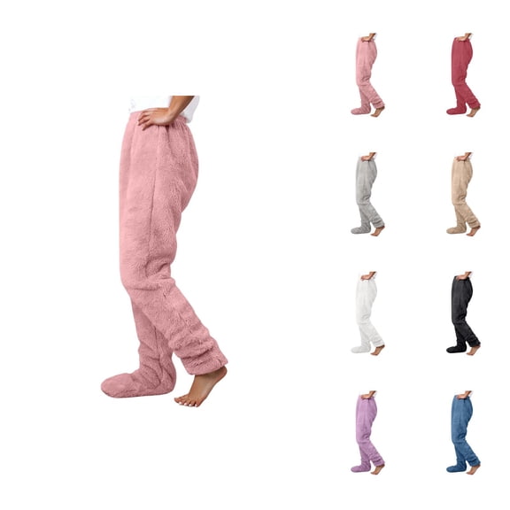 Women'S Footed Pajama Pants 2026 Winter Warm Comfort Fleece Pj Pants Lounge Bottoms Sleepwear