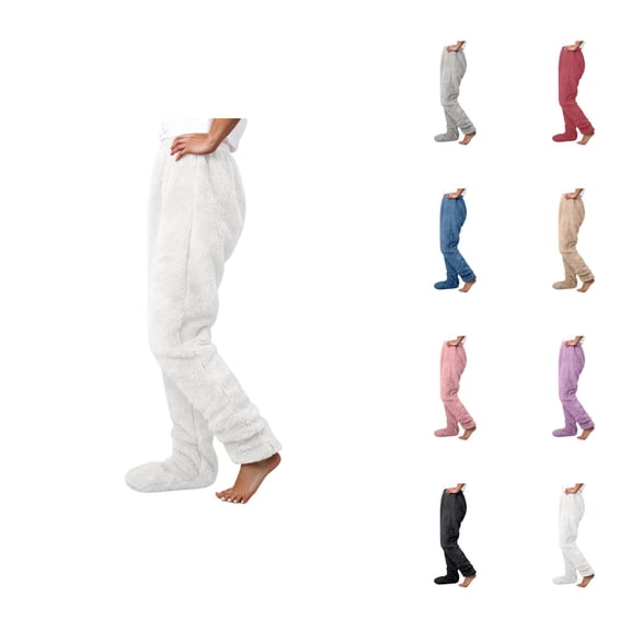Women'S Footed Pajama Pants 2026 Winter Warm Comfort Fleece Pj Pants Lounge Bottoms Sleepwear