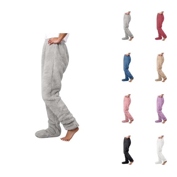 Women'S Footed Pajama Pants 2026 Winter Warm Comfort Fleece Pj Pants Lounge Bottoms Sleepwear