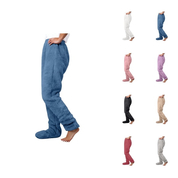 Women'S Footed Pajama Pants 2026 Winter Warm Soft Fluffy Pj Pants Lounge Bottoms Sleepwear
