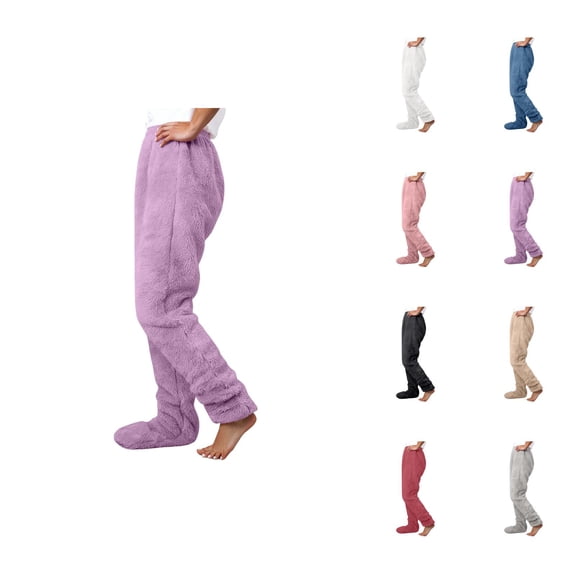 Women'S Footed Pajama Pants 2026 Winter Warm Soft Fluffy Pj Pants Lounge Bottoms Sleepwear