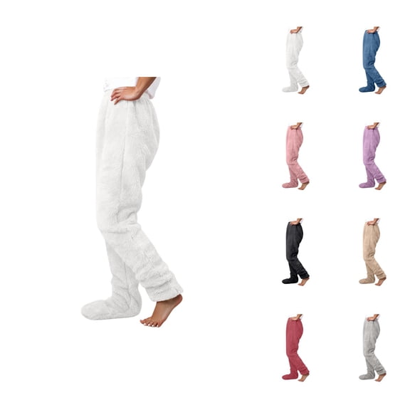 Women'S Footed Pajama Pants 2026 Winter Warm Soft Fluffy Pj Pants Lounge Bottoms Sleepwear