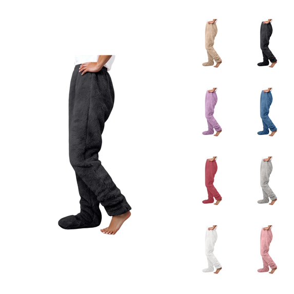 Women'S Footie Pajama Pants 2026 Winter Thermal Comfort Plush Pj Pants Lounge Bottoms Sleepwear