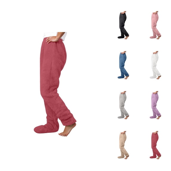 Women'S Footie Pajama Pants 2026 Winter Warm Soft Fluffy Pj Pants Lounge Bottoms Sleepwear