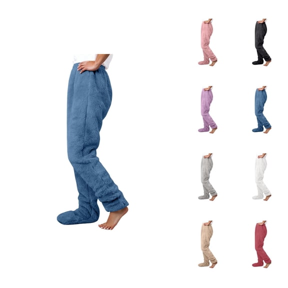 Women'S Footie Pajama Pants 2026 Winter Warm Soft Plush Pj Pants Lounge Bottoms Sleepwear