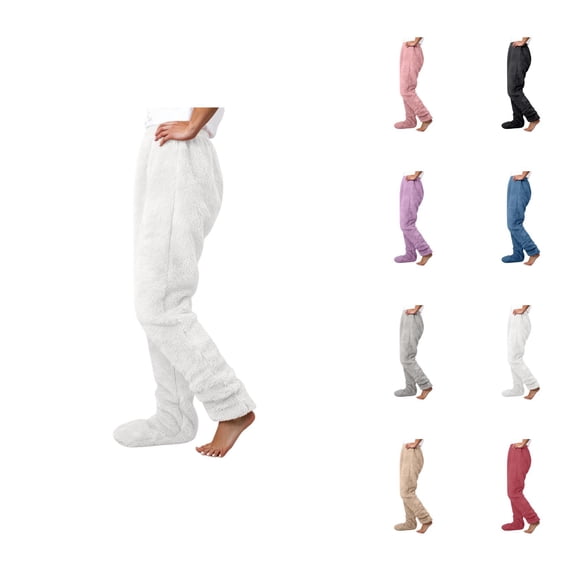 Women'S Footie Pajama Pants 2026 Winter Warm Soft Plush Pj Pants Lounge Bottoms Sleepwear