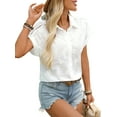 thumbnail image 1 of Women'S Formal Casual Cardigan Tops Lapel Cotton Embroidery Cap Sleeve Shirt White M, 1 of 8