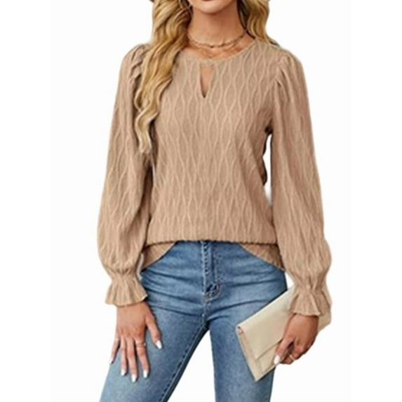 Women'S Formal Casual Shirt Business Long-Sleeved Shirt Hollow V-Neck Work Top Autumn Fashion Clothing Khaki S