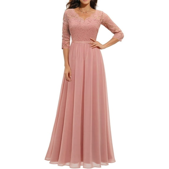 Women'S Formal Dress Mother of the Bride Dress 3/4 Sleeve Wedding Guest Dress Maxi Evening Gown Pink L