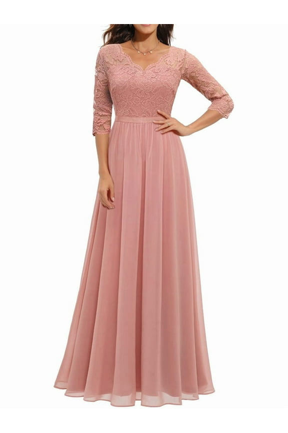 Women'S Formal Dress Mother of the Bride Dress 3/4 Sleeve Wedding Guest Dress Maxi Evening Gown Pink M